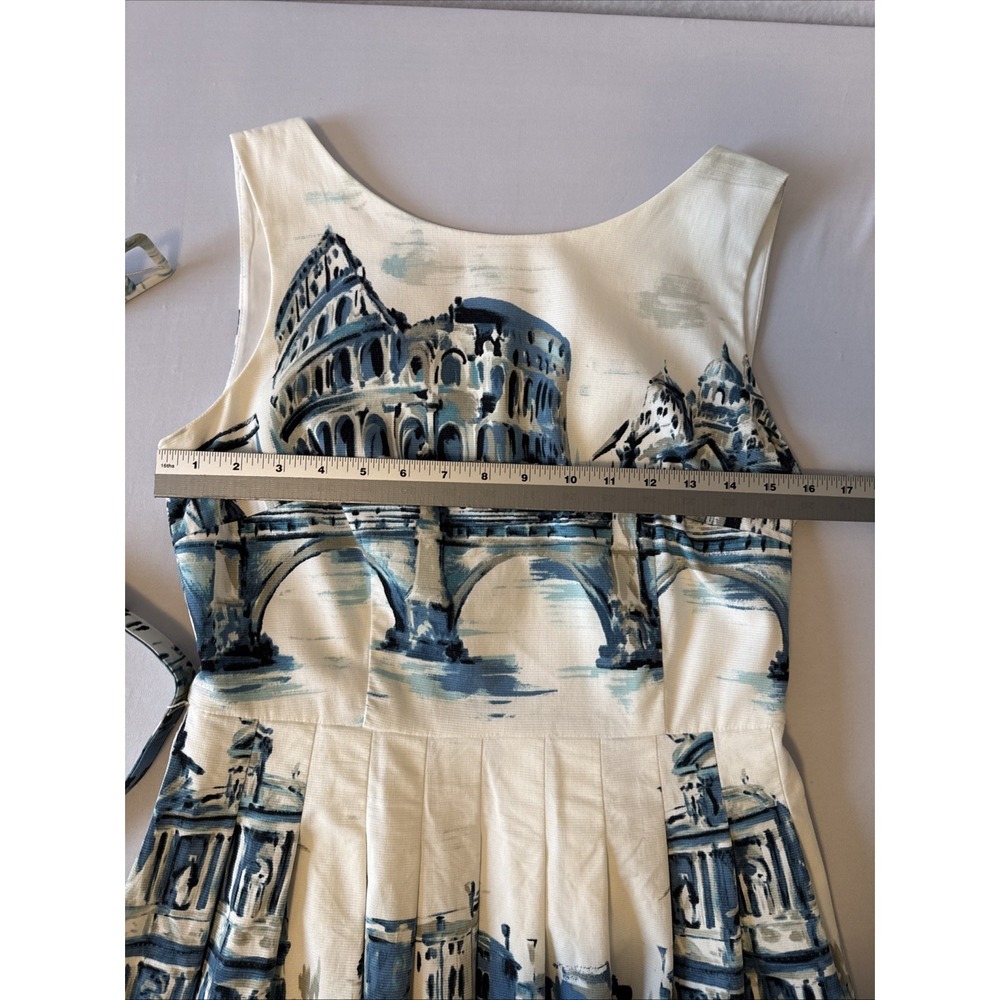 Talbots Painterly Scenic Rome Fit & Flare Dress 2 Pockets Belted  Brunch Artsy - Picture 7 of 12